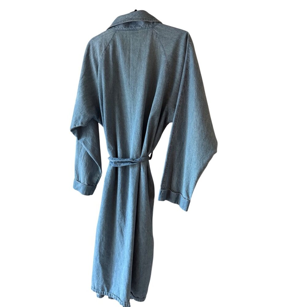 LL Bean Mens Denim Robe Size Medium Blue Self Wrap Long Sleeved Relaxed Vintage - Picture 9 of 9